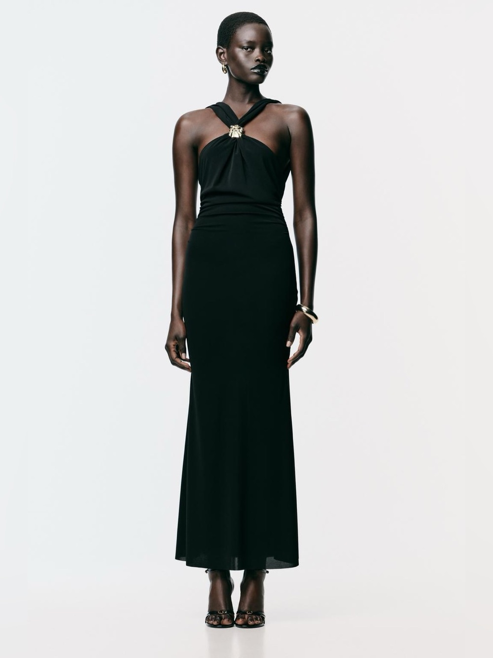 NWT. Zara Black Midi Dress with Hardware Details. Size L.